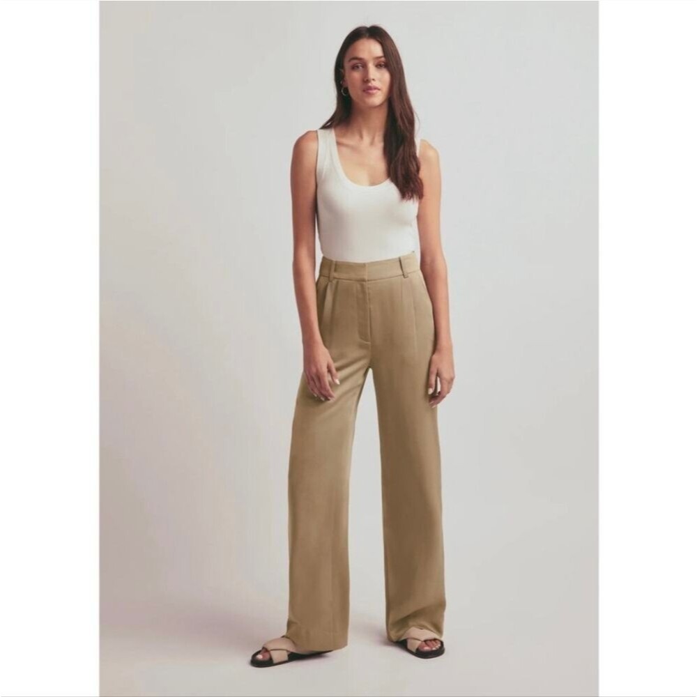 Favorite Daughter The Favorite Pants Pleated Wide Leg Beige sz 8